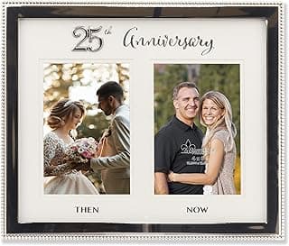 4x6 Double Silver Beaded Metal 25th Anniversary Picture Frame, Then and Now B0BRM5WJ7N