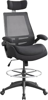 BOLISS Big and Tall Drafting Chair 400lbs - High Back Ergonomic Office Chair for Standing Desk with Double Thick Seat Cushion, Adjustable Foot Ring, Lumbar Support & Flip Up Armrests (Black)