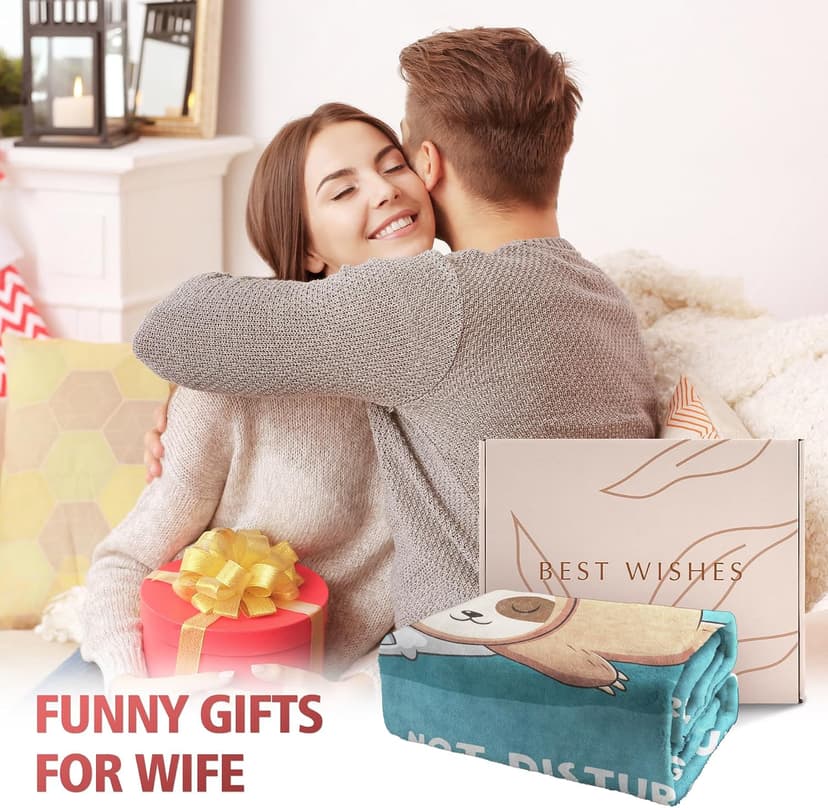 Wife is Charging Sloth Blanket 60" x 50", Cyan, Christmas Mothers Day Birthday Gift for Wifey from Husband Leebbsin Funny Gifts for Wife, Anniversary Wedding Gifts for Wife B0DNMFTB5W
