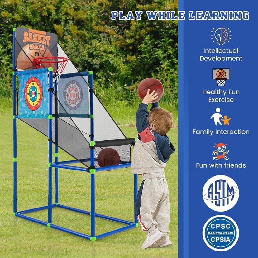 Giantex Kids Basketball Hoop Arcade Game, 2 in 1 Indoor Outdoor Arcade Basketball Game Set w/Electronic Scoreboard, Sound Effect, Ball Pump, 8 Balls, 2 Basketballs, Great Gift for Boys, Girls Ages 3+