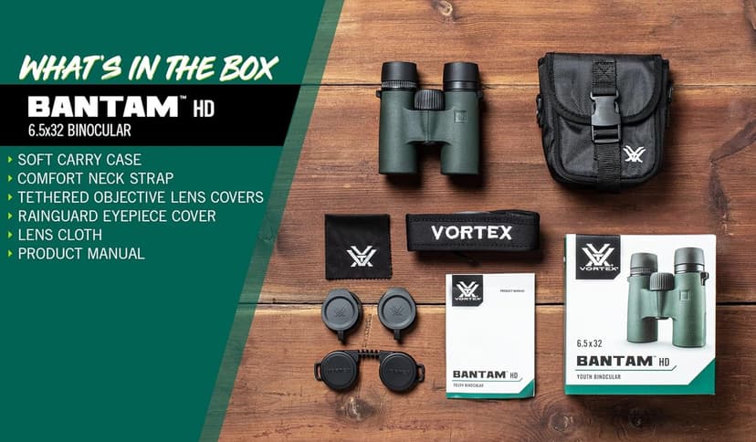 Vortex Bantam HD 6.5x32 Youth Binoculars - HD Optical System, XR Lens Coatings, Rubber Armor, Tripod Adaptable, Waterproof, Fogproof, Shockproof - Unlimited, Unconditional Warranty