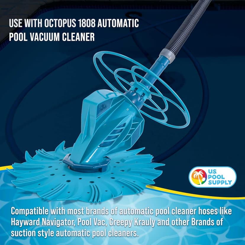 U.S. Pool Supply Pool Vacuum Hose, 8 Piece Pool Hose Set - 40" Blue Flexible Spiral Wound Connector Sections with 1.5" Male & Female Cuff Ends, Replacement Fits Most Inground Automatic Cleaner Brands