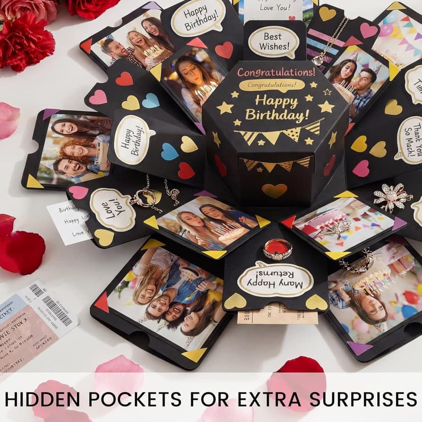 Koogel Explosion Gift Box, Handmade Exploding Photo Album Preassembled Surprise Picture Pop Up Love Box with Creative DIY Scrapbooking Accessories for Anniversary Birthday Wedding