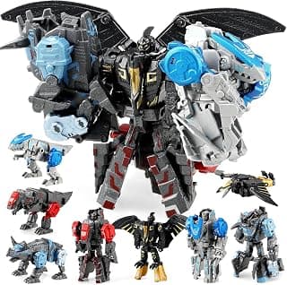JONEG Transforming Robot Dinosaur - 4-in-1 STEM Toy, 11 Shapes Transforming Toys for Kids, Ages 5-10, Black