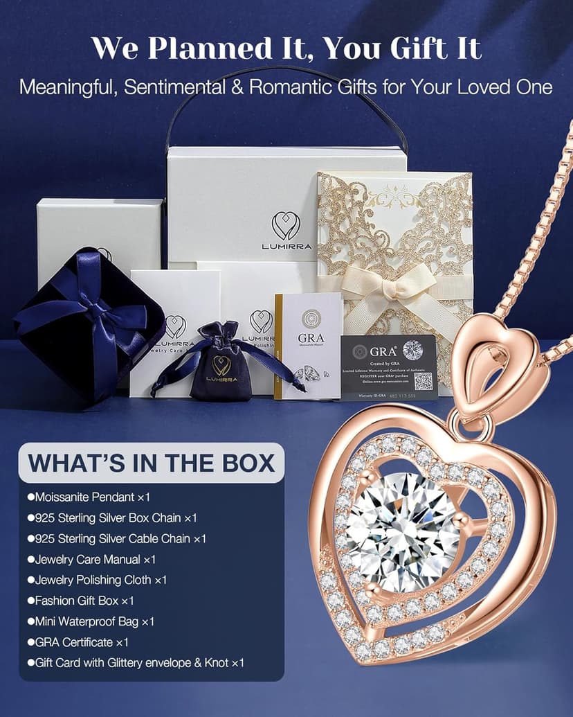 Moissanite Necklace for Women, 1Ct Yellow Gold Heart Pendant Necklace Gifts for Wife, 18K Gold Plated S925 Sterling Silver, Anniversary Jewelry Present for Wife, Birthday Gifts for Girlfriend, Mom