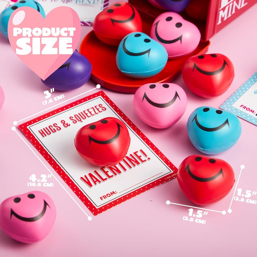 JOYIN 28 Packs Heart Shape Stress Ball with Cards Stress Relief Fidget Toy for Valentine Party Favors, Classroom Prize Supplies, Valentine’s Greeting Cards, Valentine Exchange Gifts