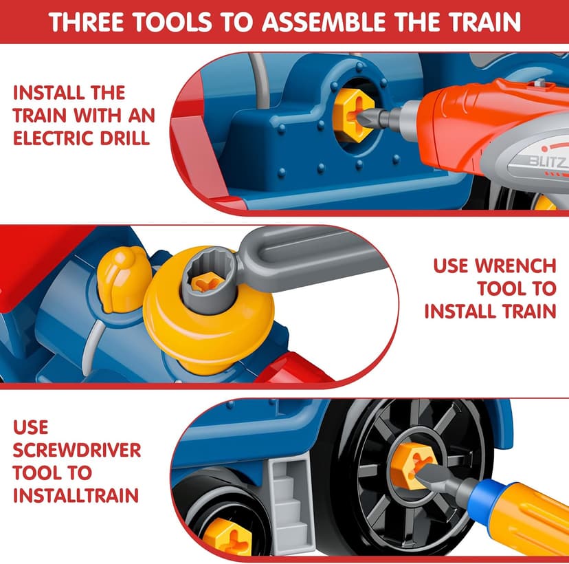 BASUN Toddler Take Apart Toy Set with Electric Drill, DIY Electric Train Assembly, STEM Building Learning Toys, Xmas Gifts for 3-8 Year Old Boys & Girls