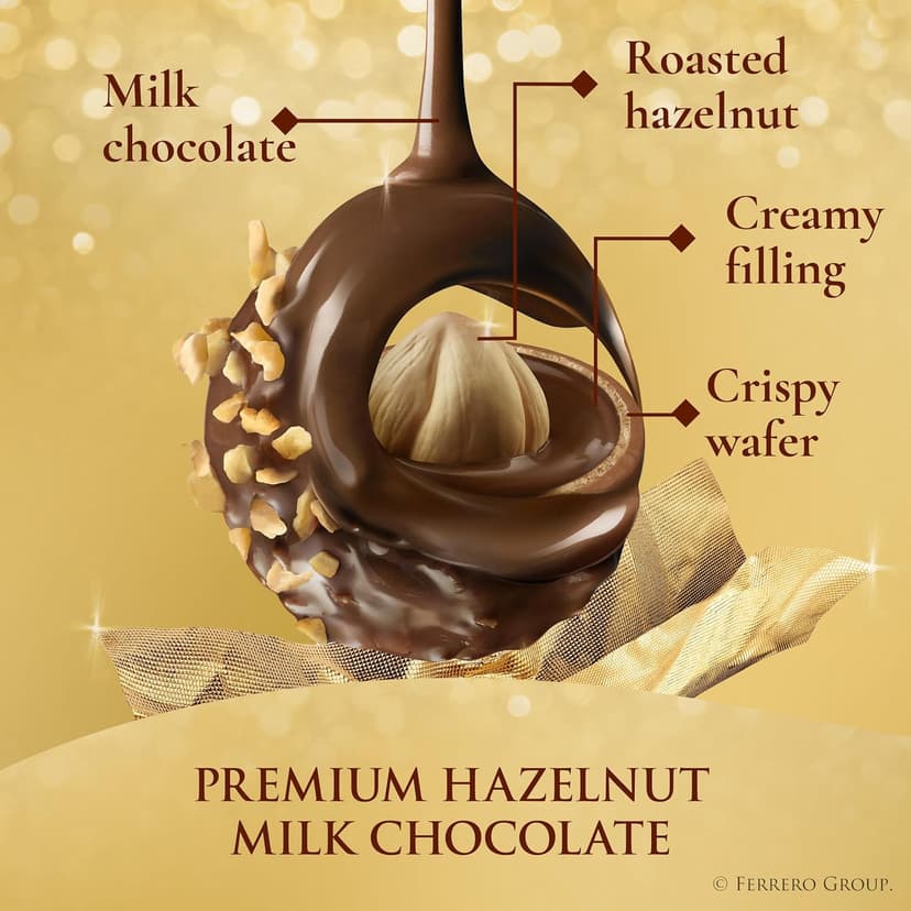 Individually wrapped hazelnut chocolate, gourmet chocolate candy for gifting a sweet treat or snacking Ferrero Rocher Chocolate, Hazelnut Milk Chocolates, 12 Ct, 5.3 oz B000WH2HCA