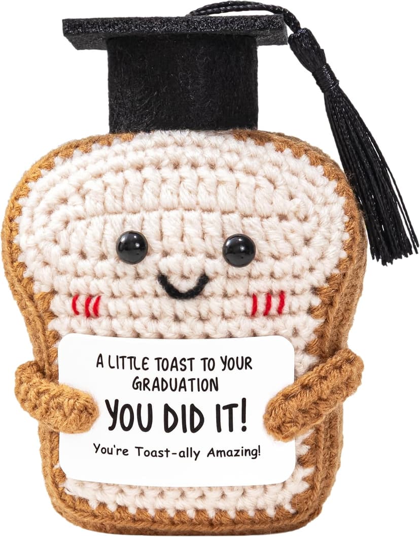 Crisky Handmade Funny Graduation Gifts, Positive Crochet Toast with Little Graduation Card and Grad Caps - You are Totally Amazing - Grad Gifts for College University Masters Degree B0GBVS3MZF