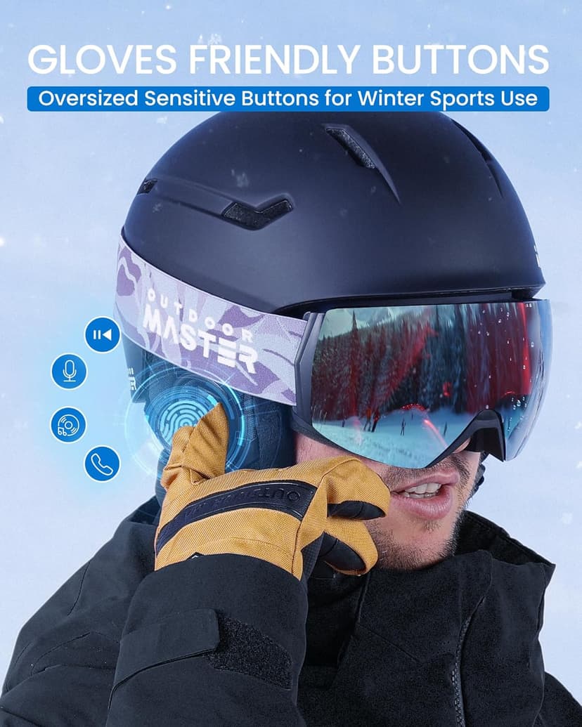 OutdoorMaster Update Ski Helmet Headphones, True Wireless Bluetooth with Storage Case, Drop-in HD Speaker Chip Compatible with Audio Ready Snowboard Helmets with Built-in Mic - Navy Blue