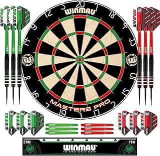 Winmau Darts - Masters Pro Premium Bristle Dartboard Set - Includes Dart Board, Darts, Flights, Shafts and Oche Strip - Professional Steel Tip Darts & Dart Board for Adults