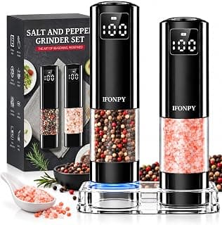 LED Display & Light, Ceramic Core, Adjustable Grind, 3.5 oz x2, Kitchen Gadget for Cooking, BBQ, Home Gifts for Women Men Electric Salt and Pepper Grinder Set,Automatic Pepper Mill Shakers,2 Pack B0FCF875FT