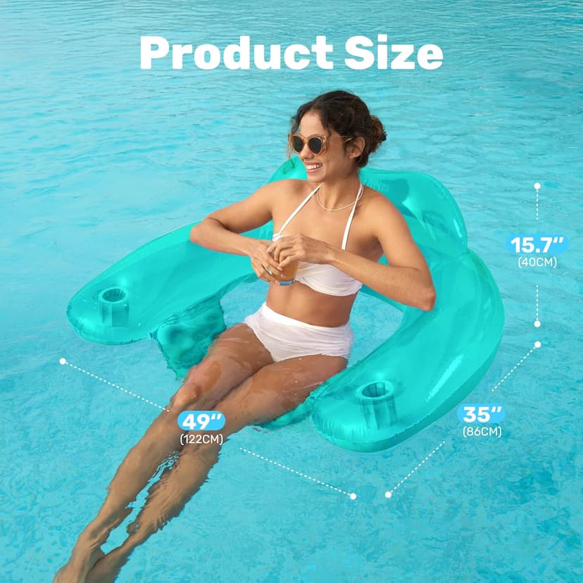SLOOSH Inflatable Pool Floats Adult,2 Pack Pool Chairs with Cup Holders,Blow up Floats Chair,Hammock Noodle Mat for Relaxing Summer Water Fun Swimming Party Beach