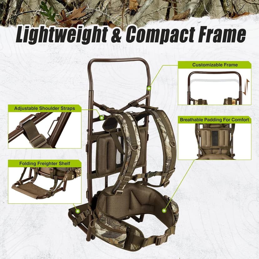 TIDEWE Hunting Backpack 5500cu with Frame and Rain Cover for Bow/Rifle/Pistol