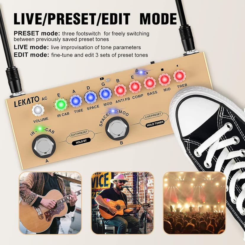 LEKATO Multi Effects Pedal for Acoustic Guitar, with IR Loading 9 AMP Models, Acoustic Multi Effects Processor, Bluetooth 5.0,Recording, Built-in Battery