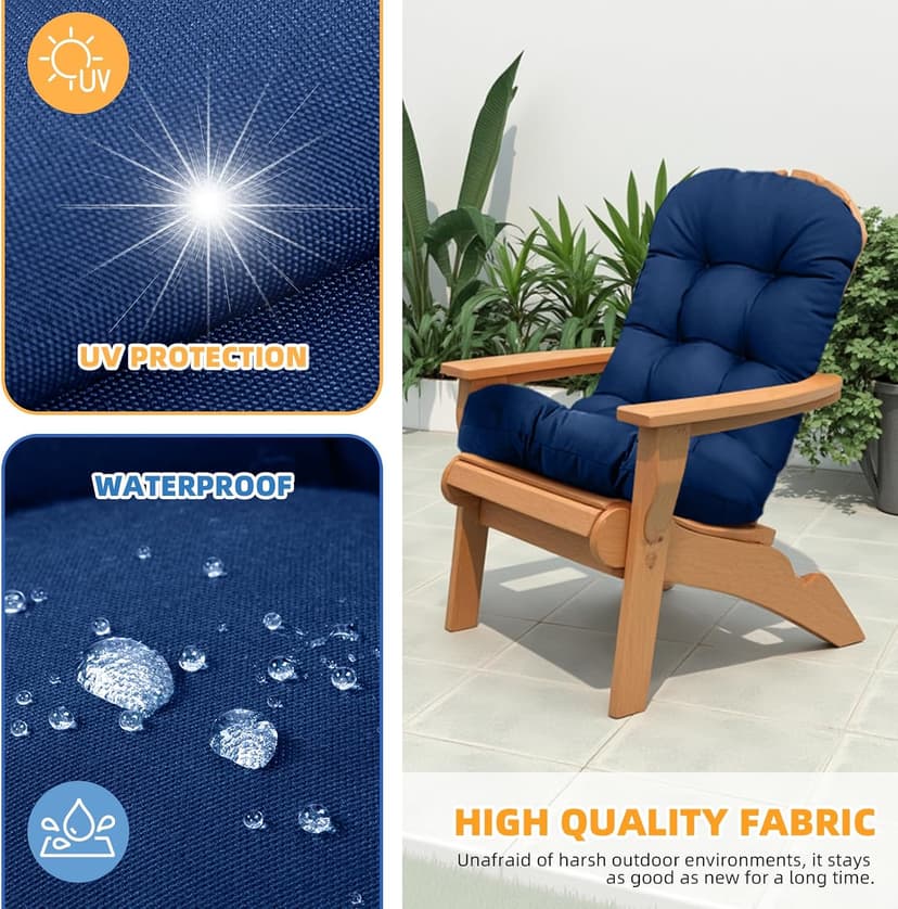 Outdoor Adirondack Chair Cushion Set of 2 Waterproof Lawn Chair Cushions 47.24 * 19.69 * 4", High Back Patio Cushions with Ties Elastic Band,Flower