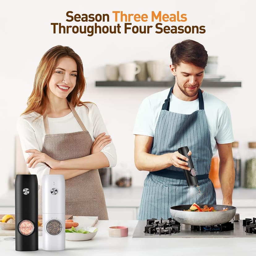 Electric Salt and Pepper Grinder Set, Rechargeable Automatic Salt and Pepper Shakers, Adjustable Coarseness Pepper Grinder with Led, Kitchen Appliances Gifts for Mom(Blackwhite) B0BQYVNKRV