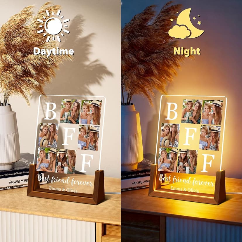 Customized Besties Friendship Gifts for Women Men, Personalized Best Friend Christmas Birthday Gifts for BFF Sister Him Her Custom Photo Frame, Personalized Best Friend Picture Frame Night Light B0FZKR66Y7
