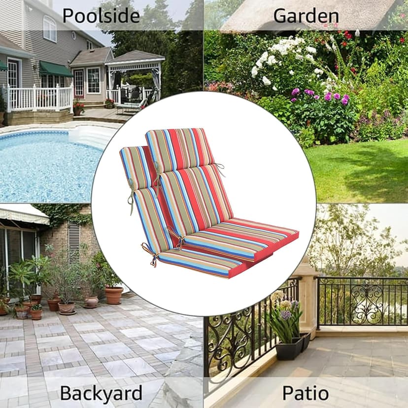 Enipate 2 Pack Outdoor High Back Chair Cushion, Weather Resistant Adirondack Rocking Chair Cushions, Patio Chair Seat Cushions