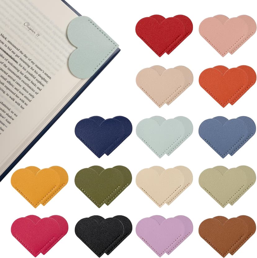 Yuoyar 30 Packs Leather Heart Bookmarks for Book Lovers, Cute Gifts (Solid Color) B0F53KXKCS