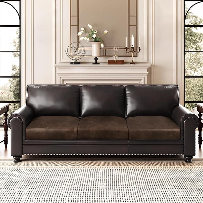 ANARACHON Leather Look Couch Cushion Covers Sofa Seat Slipcovers Sets Couches Furniture Protector for Sectional Armchair Loveseat Pets Kids Stretch Spandex Fabric(3 Cushion Sofa, Brown)