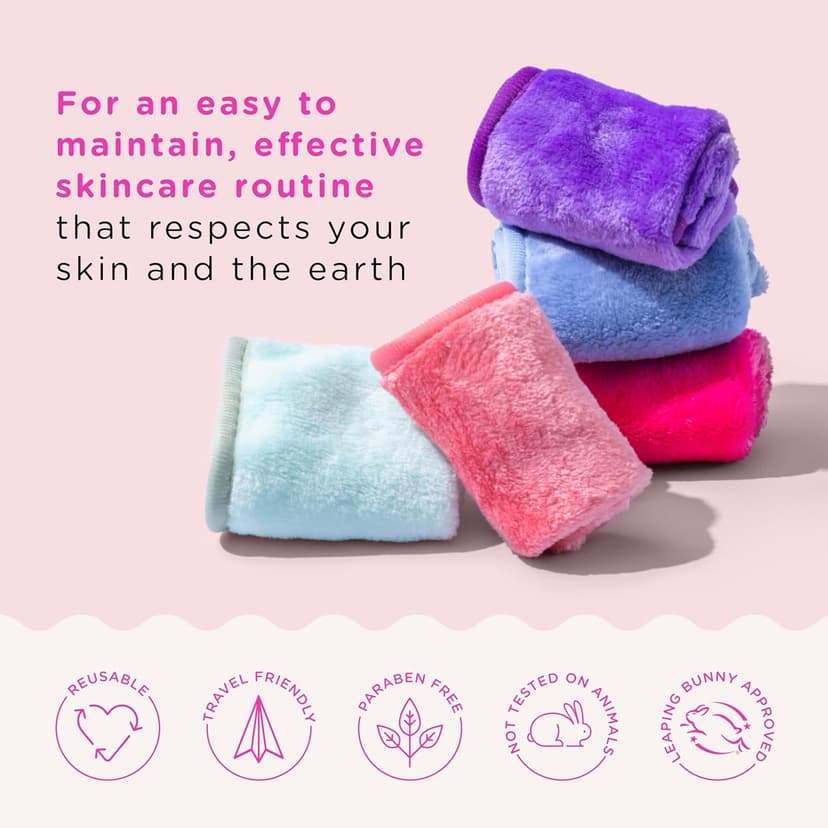 ERASE YOUR FACE Reusable Makeup Remover Cloths - Microfiber Face Towels to Cleanse & Remove Makeup - Water Activated for Sensitive Skin - Multi-Color (4 Count)