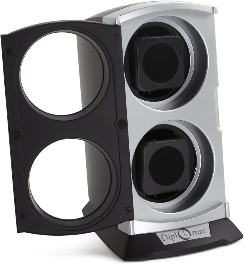 Diplomat Double Metallic Silver / Black Watch Winder with Built In IC Timer