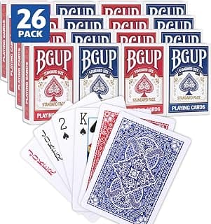 Playing Cards, 26 Decks of Cards Bulk Standard Size Poker Cards, Perfect for Classic Card Games, Party Games, Blackjack, Card Games for Families & Magic Performances (Red/Blue)