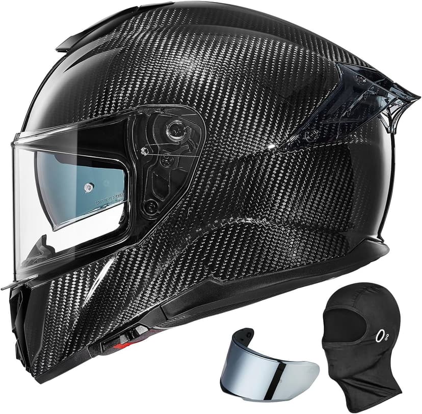 ILM Carbon Fiber Motorcycle Helmets Lightweight Full Face Dual Visor Helmet with Rear Wing Pinlock Compatible Motorbike Street Bike DOT ECE Men Women Model 861C (CarbonFiber3K, L)