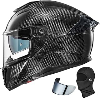 ILM Carbon Fiber Motorcycle Helmets Lightweight Full Face Dual Visor Helmet with Rear Wing Pinlock Compatible Motorbike Street Bike DOT ECE Men Women Model 861C (CarbonFiber3K, L)