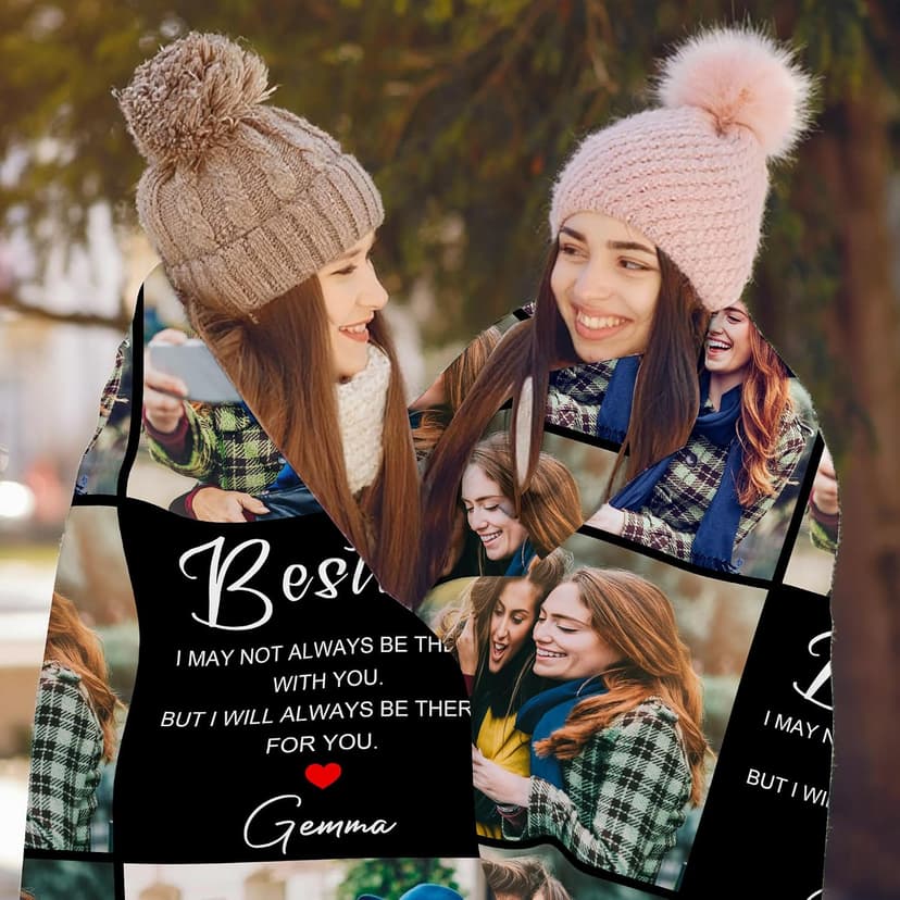Personalized Picture Blanket And Throw, Best Friend Christmas Birthday Gifts For Women, Long Distance Friendship Bestie Gifts Best Friend Custom Blanket With Picture Name, Customized Photo Blanket B0FV82VXVF