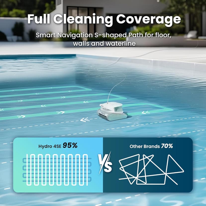 Chasing Hydro 4 SE Pool Vacuum for Inground Pools | Robot Cleaner for Floor, Wall & Waterline | Always Cleaning, Never Charging | 40ft Cord | 4.1L Filter Basket for Inground & Above Ground Pools