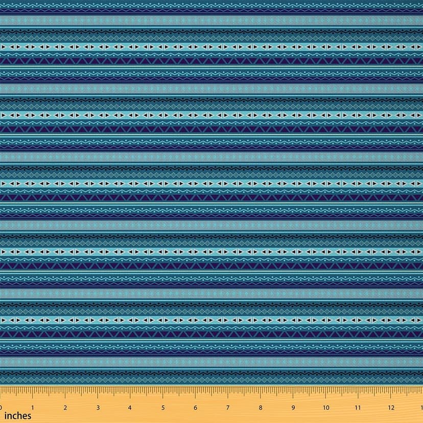 Boho Fabric by The Yard 1 Yard Geometric Decorative Moroccan Upholstery Fabric for Chairs Stripes Lines Cyan Soft Flannel