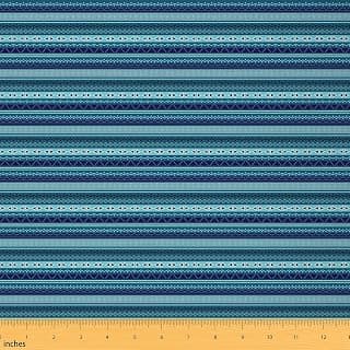 Boho Fabric by The Yard 1 Yard Geometric Decorative Moroccan Upholstery Fabric for Chairs Stripes Lines Cyan Soft Flannel