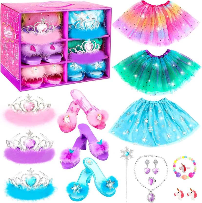 Toddler Dress Up Clothes Shoes Jewelry Set, Princess Costume Include Unicorn Mermaid, Pretend Play for Little Girls Age 3-6 HAMSILY Princess Dress Up for Girl 3 4 5 6 Years Old Birthday Gifts Toys B0B6FTH2HD