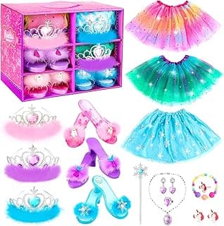 Toddler Dress Up Clothes Shoes Jewelry Set, Princess Costume Include Unicorn Mermaid, Pretend Play for Little Girls Age 3-6 HAMSILY Princess Dress Up for Girl 3 4 5 6 Years Old Birthday Gifts Toys B0B6FTH2HD