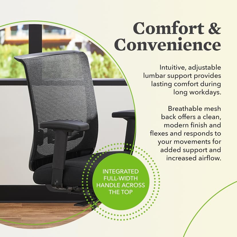 HON Convergence Ergonomic Office Chair with Mesh Back, Adjustable Arms, Lumbar Support, Synchro‑Tilt Desk Chair with Wheels for Home Office or Computer Use, Black Frame, Black