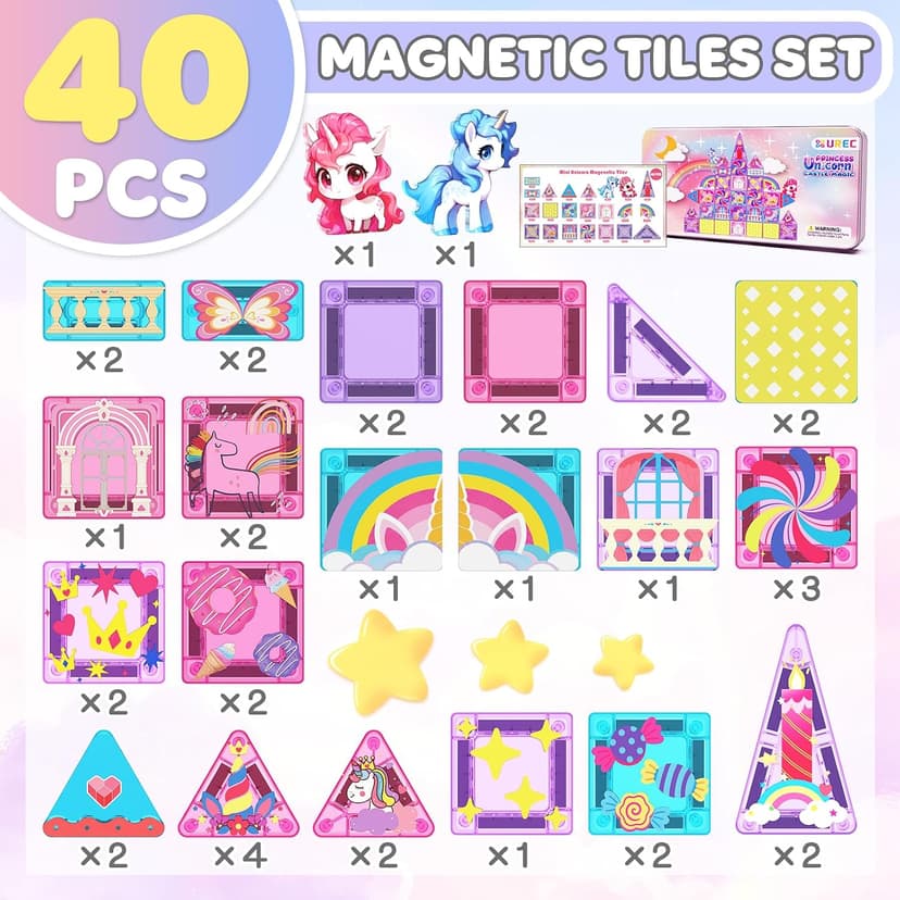 Travel Magnetic Blocks for Kids Toddlers Ages 3-5, 4-8 STEM Preschool Learning Sensory Montessori Magent Toys for Girls Gift Mini Magnetic Tiles Travel Set Unicorn Magnet Building Toys for Girls Gift B0HCZ6Y3M7