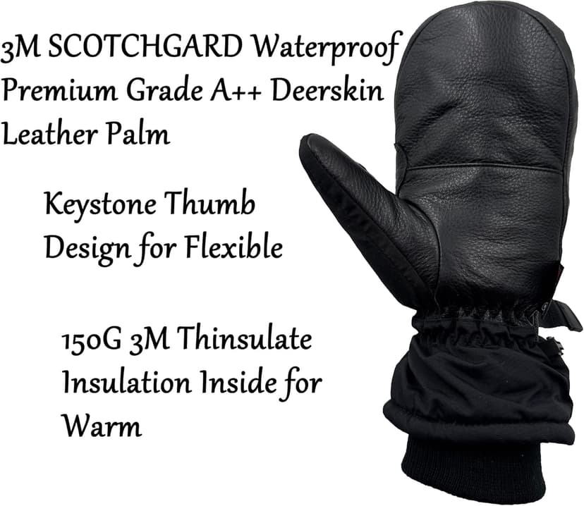 SKYDEER Waterproof Premium Deerskin Leather Ski Mittens with 150G 3M Thinsulate, Ultra Soft & Durable & Warm (SD8650M)