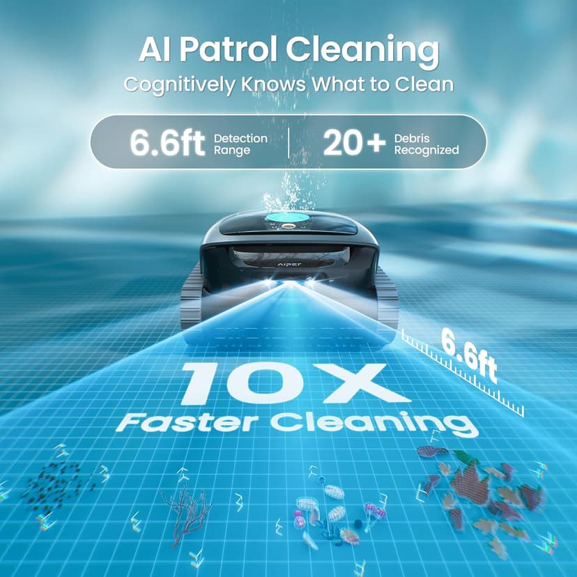 AIPER Scuba V3 AI Vision Cordless Robotic Pool Cleaner, Include Wireless Charging Dock, Smart Waterline Parking & Featherlight Design, Micromesh Multi-Layer Filtration, Grey