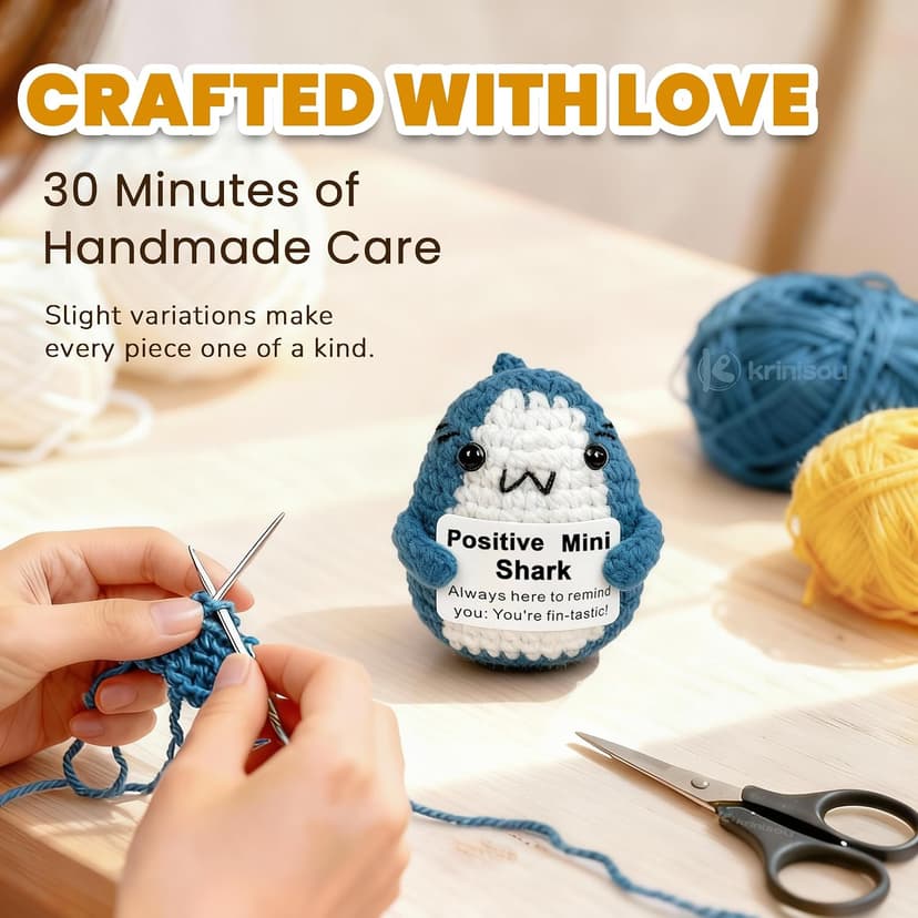 Cute Encouragement Gift for Coworker or Friend Women Men with Support Message Positive Animals Crochet Shark Gift – Mini Emotional Shark Plush B0D2J3GPLD