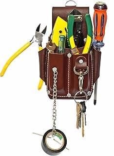 Ap-Leather Pro-5 Electrician Pouch, Leather Tool Pouch, 5 Pocket Pouch with Electrical Tape Holder, Durable Compartments, Tool Pouch with Belt Clip, Dark Brown