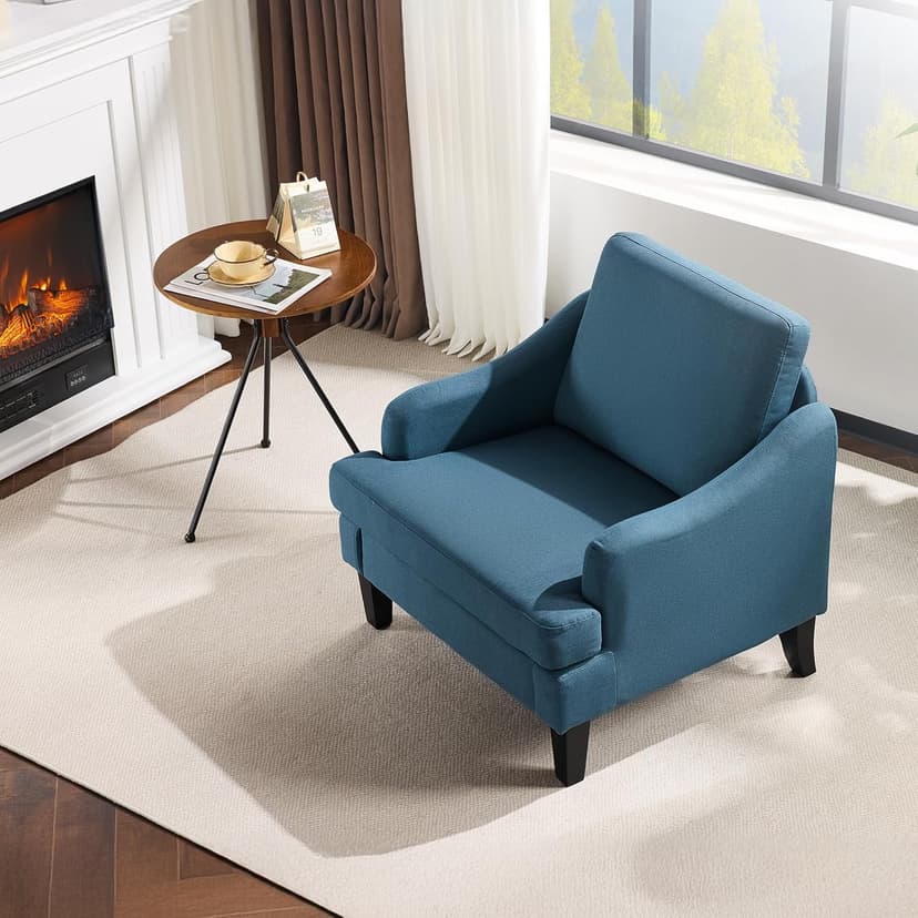 VINGLI Linen Fabric Accent Chair Navy Blue, Modern Upholstered Armchair, Comfy Sofa Chair Living Room Bedroom Furniture for Apartment