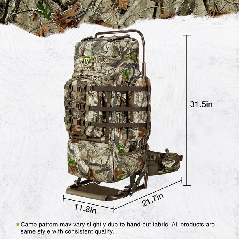 TIDEWE Hunting Backpack 5500cu with Frame and Rain Cover for Bow/Rifle/Pistol