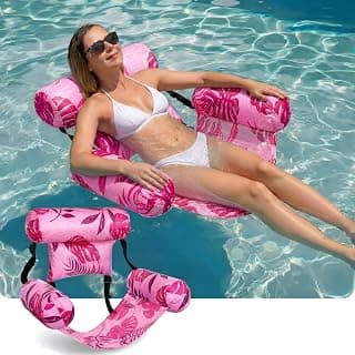 Inflatable Pool Floats Adult Floating Lounge Chairs Blow up Pool Noodles for Adult Heavy Duty Swimming Tropical Plants Fun Pattern Floating Chair for Summer Water Beach Lake Party