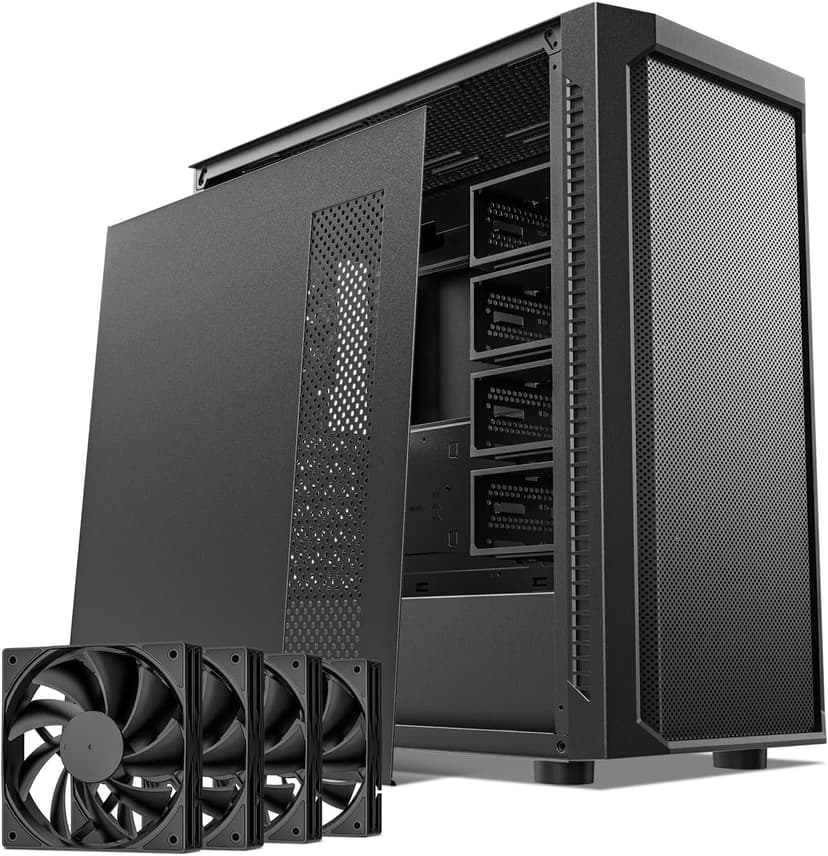 DARKROCK Classico Max Storage Master E-ATX Computer Case with 4x120mm Black Fan, 10 x3.5 HDD+3 x2.5 SDD USB 3.0 Ready, 360mm Radiator Supported, Vertical Slots for GPU Vertically Mount - Black