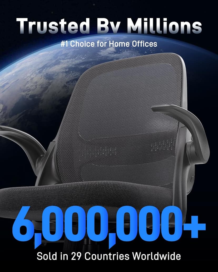 Ergonomic Mesh Office Chair for Home Office, Flip-Up Arms, Breathable Mesh Back & Thick Seat Cushion, Swivel Rolling Computer Desk Chair, BIFMA Certified, Supports 300 lbs (Black Frame/Black Seat)