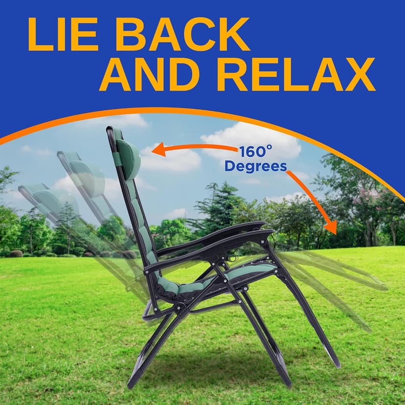 SereneLife Oversized Padded Zero Gravity Lounge Chair, Foldable Outdoor Patio Recliner, Anti Gravity Lawn Recliner with Cup Holder and Side Table for Backyard, Camping, Beach or Outdoor Relaxation