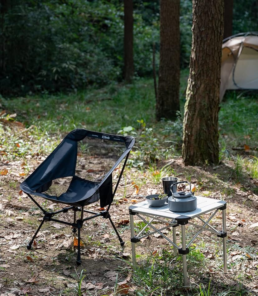 iClimb Ultralight Compact Camping Folding Beach Chair with Anti-Sinking Large Feet and Back Support Webbing (Black - Square Frame)