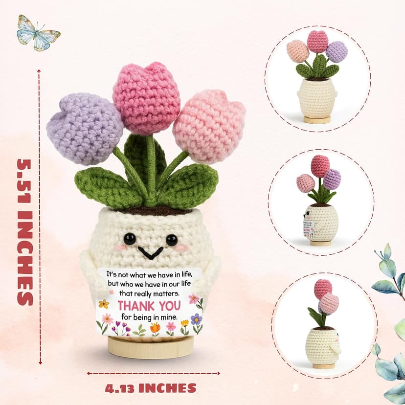 Gifts for Friends, Bestie, BFF, Bestfriend, Female, Girls - 5.51'' x 4.13'' Knitted Positive Tulip Friend Crochet Doll Best Friend Friendship Gifts for Women, Christmas Birthday Gifts for Bestie B0GCZ9SFXD